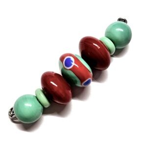 As Low As $2 Turquoise & Reds Handmade Lampwork Artisan Rondelle Beads (7)